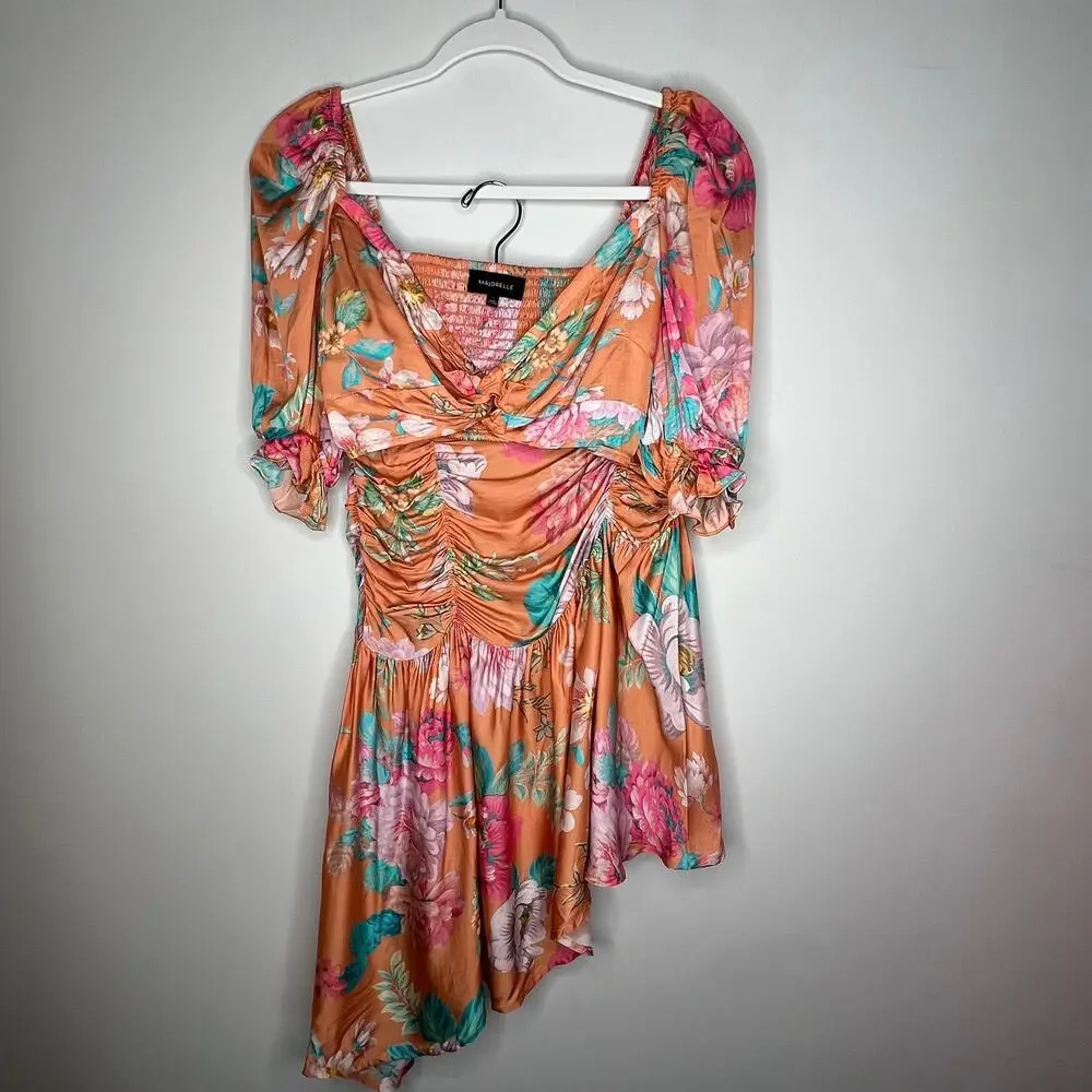 Majorelle Angeles Orange Passionfruit Floral Mini Skirt Cropped Top Set Small